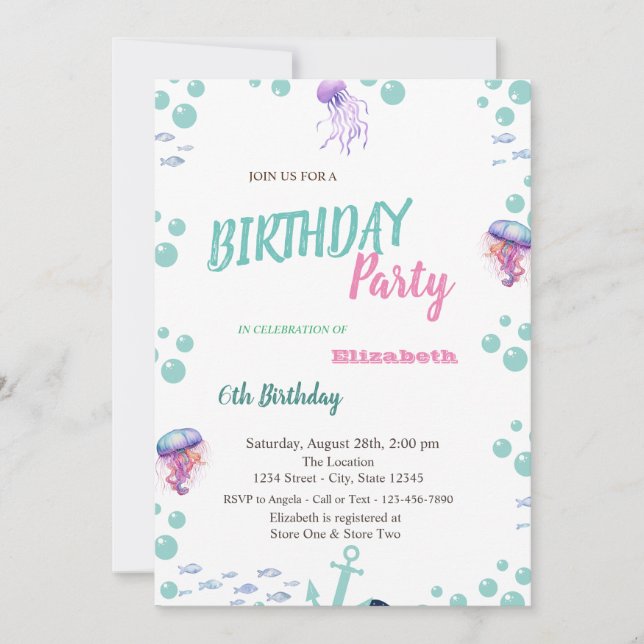 Invitación Fiesta de cumpleaños de verano de Mermaid Scales T (Anverso)