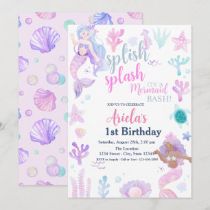 Invitación Fiesta de cumpleaños de verano de sirenas en la pi