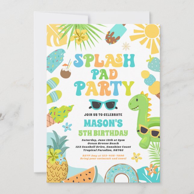 Invitación Fiesta de cumpleaños de verano de Splash Pad Tropi (Anverso)