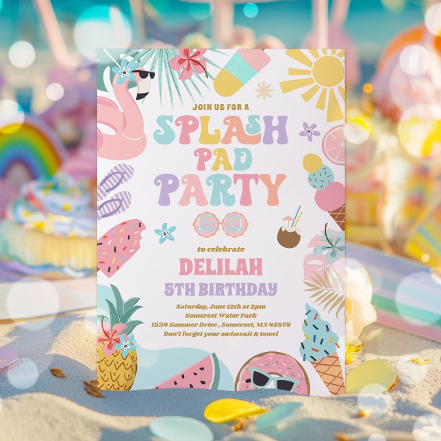 Invitación Fiesta de cumpleaños de verano de Splash Pad Tropi (Subido por el creador)
