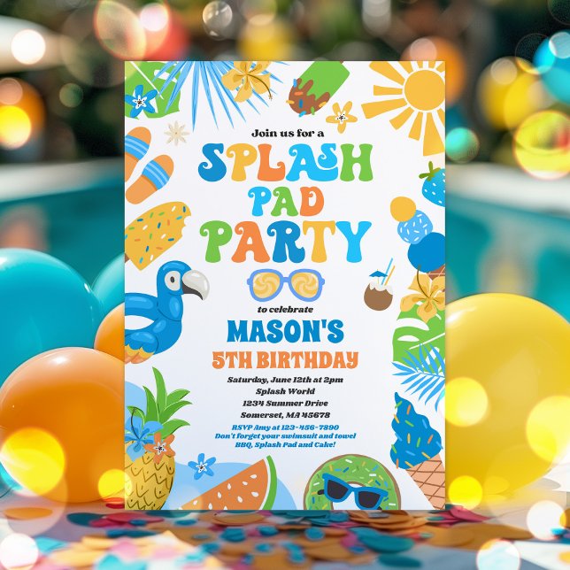 Invitación Fiesta de cumpleaños de verano de Splash Pad Tropi (Subido por el creador)