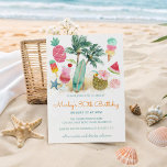Invitación Fiesta de cumpleaños de verano de Tropical Beach<br><div class="desc">La invitación a la fiesta de cumpleaños de adultos con temática de verano y surf incluye palmeras acuáticas, tablas de surf, cócteles tropicales, helados, piñas, conchas marinas y una trocha de sandía. Perfecto para las celebraciones temáticas de bash y luau hawaiano. Se muestra aquí como una invitación de fiesta de...</div>