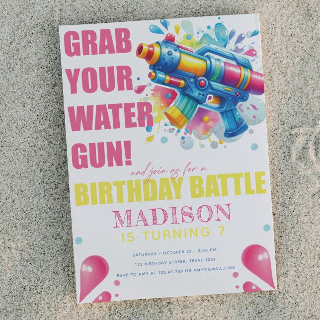 Invitación Fiesta de cumpleaños de verano de Water Gun Chica (Subido por el creador)