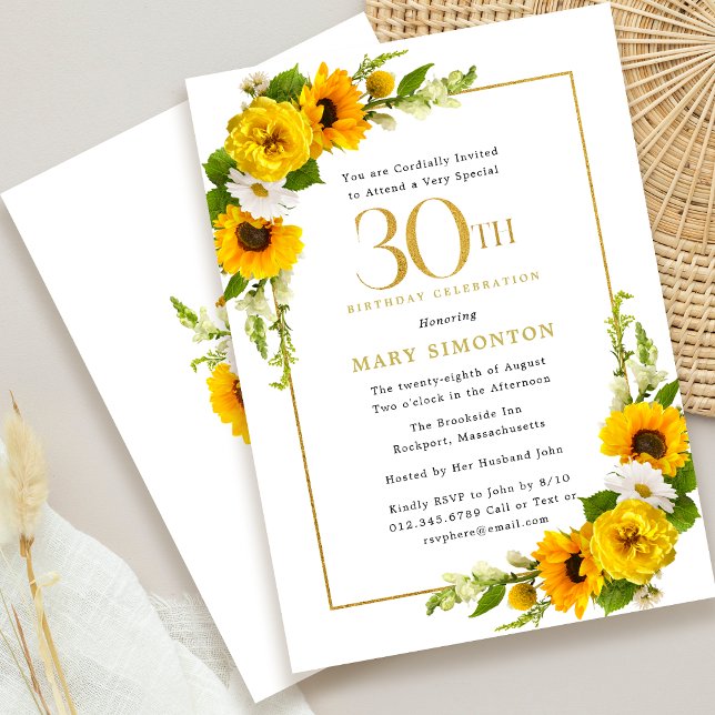 Invitación Fiesta de cumpleaños de verano del 30 de girasol (Guaranteed to impress your guests!)