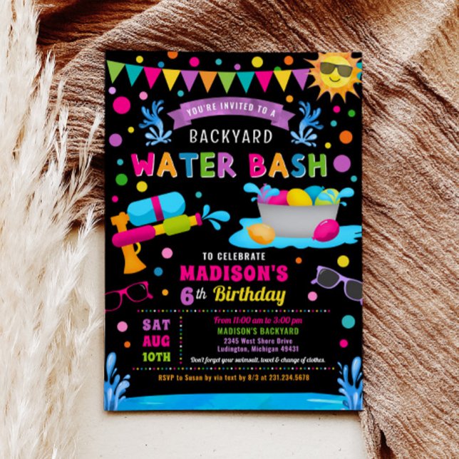 Invitación Fiesta de cumpleaños de verano del Chica Water Bas (Water Bash Girl Summer Birthday Party Invitation)