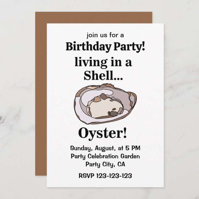 Invitación Fiesta de cumpleaños de verano divertida para Oyst (Anverso / Reverso)