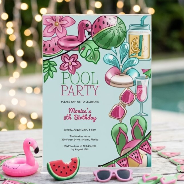 Invitación Fiesta de cumpleaños de verano en la piscina (Subido por el creador)