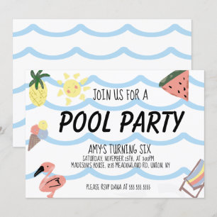 Invitación Fiesta de cumpleaños de verano en la piscina capri