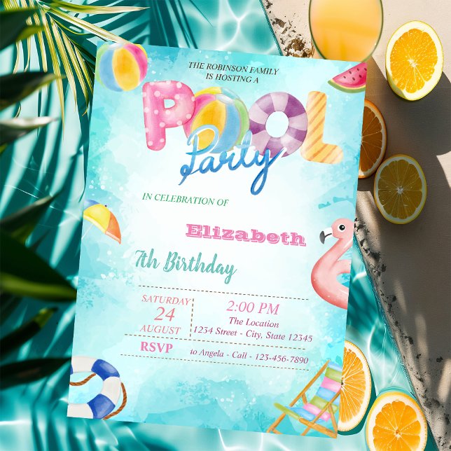Invitación Fiesta de Cumpleaños de Verano en la Piscina de Ho (Subido por el creador)