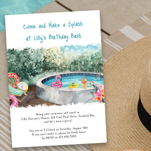 Invitación Fiesta de Cumpleaños de Verano en la Piscina Haz u