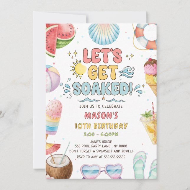 Invitación Fiesta de Cumpleaños de Verano en la Piscina: Vamo (Anverso)