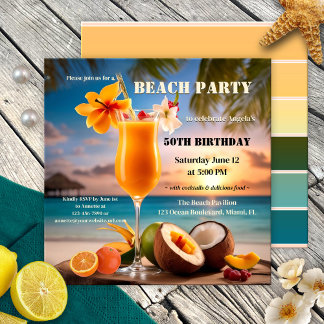 Invitación Fiesta de cumpleaños de verano en la playa de cóct