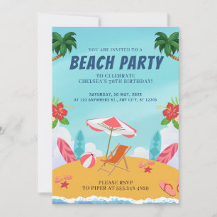 Invitación Fiesta de cumpleaños de verano en la playa de Palm