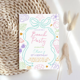 Invitación Fiesta de cumpleaños de verano en la playa dibujad