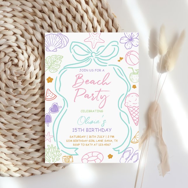 Invitación Fiesta de cumpleaños de verano en la playa dibujad (Subido por el creador)