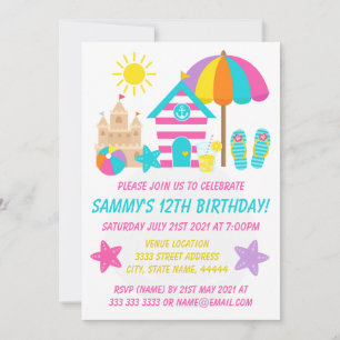 Invitación Fiesta de cumpleaños de verano en la playa para ni