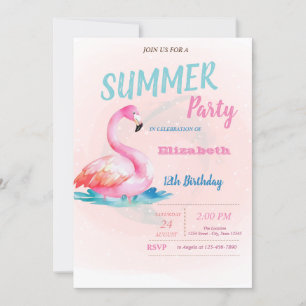 Invitación Fiesta de Cumpleaños de Verano Flamencos Rosados L