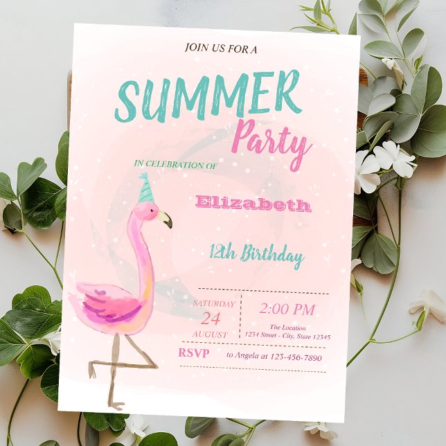 Invitación Fiesta de Cumpleaños de Verano Flamencos Rosas Lin (Subido por el creador)