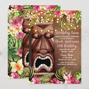 Invitación Fiesta de cumpleaños de verano hawaiano Tiki de ma