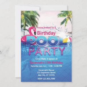 Invitación Fiesta de cumpleaños de verano junto a la piscina