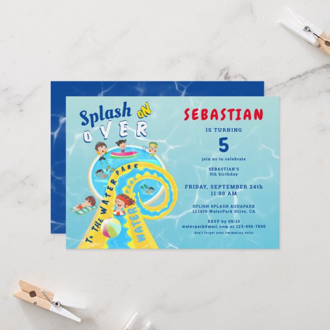 Invitación Fiesta de cumpleaños de verano para el deslizamien (Anverso/Reverso In Situ)