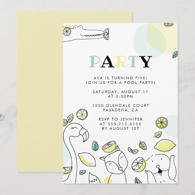 Invitación Fiesta de cumpleaños de verano para niños (Anverso / Reverso)