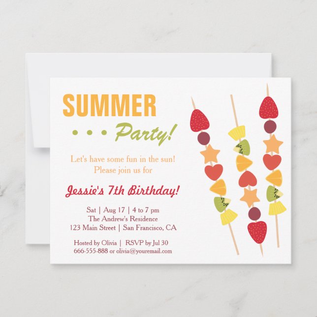 Invitación Fiesta de Cumpleaños de Verano Tropical Afrutado (Anverso)