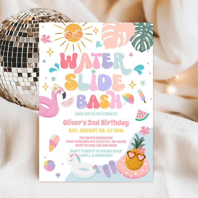 Invitación Fiesta de cumpleaños de verano tropical con tobogá (Subido por el creador)