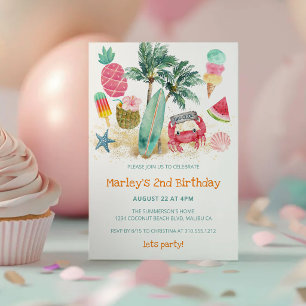 Invitación Fiesta de cumpleaños de verano tropical de playa 2