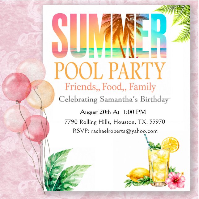 Invitación Fiesta de Cumpleaños de Verano Tropical en la Pisc (Subido por el creador)