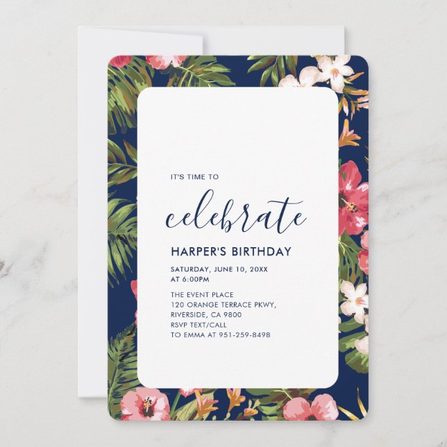 Invitación Fiesta de Cumpleaños de Verano Tropical Moderno pa (Anverso)