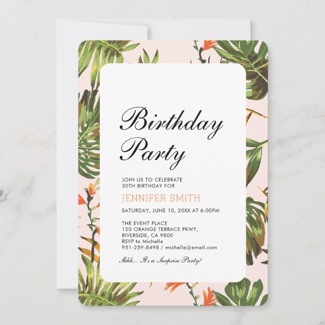 Invitación Fiesta de Cumpleaños de Verano Tropical Moderno pa (Anverso)