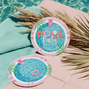 Invitación Fiesta de Cumpleaños de Verano Tropical Rosa y Azu