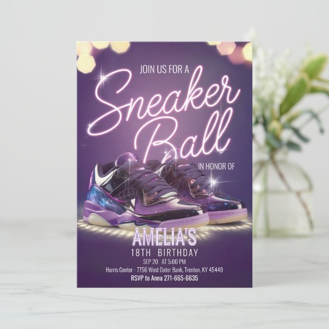 Invitación Fiesta de cumpleaños de Vibrant Sneaker Ball edita (Anverso de pie)