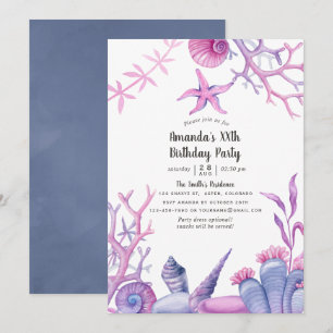 Invitación Fiesta de Cumpleaños de Vida Oceánica en Acuarela