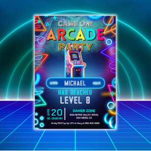 Invitación fiesta de cumpleaños de videojuegos en cascada de