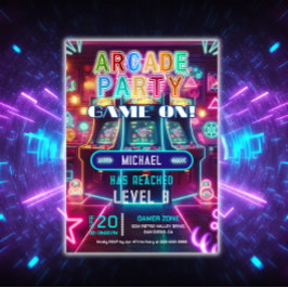 Invitación fiesta de cumpleaños de videojuegos en cascada de 