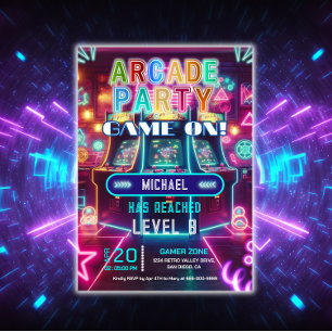 Invitación fiesta de cumpleaños de videojuegos en cascada de
