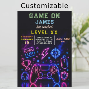 Invitación Fiesta de Cumpleaños de Videojuegos Neon Game On L