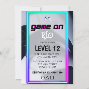 Invitación Fiesta de Cumpleaños de Videojuegos Neon Game On S