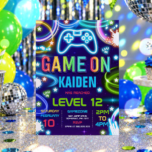 Invitación Fiesta de Cumpleaños de Videojuegos Neon Game On S