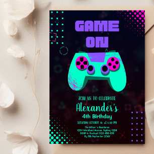 Invitación Fiesta de Cumpleaños de Videojuegos Neon Juego Act
