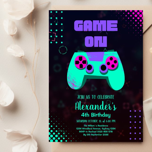Invitación Fiesta de Cumpleaños de Videojuegos Neon Juego Act (Subido por el creador)