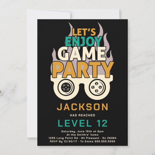 Invitación Fiesta de Cumpleaños de Videojuegos Sube de Nivel (Anverso)
