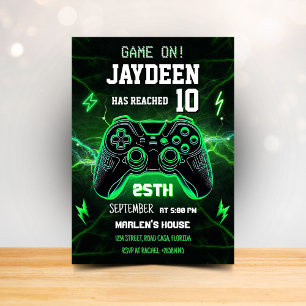 Invitación Fiesta de cumpleaños de videojuegos verdes