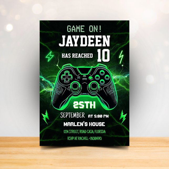 Invitación Fiesta de cumpleaños de videojuegos verdes (Subido por el creador)