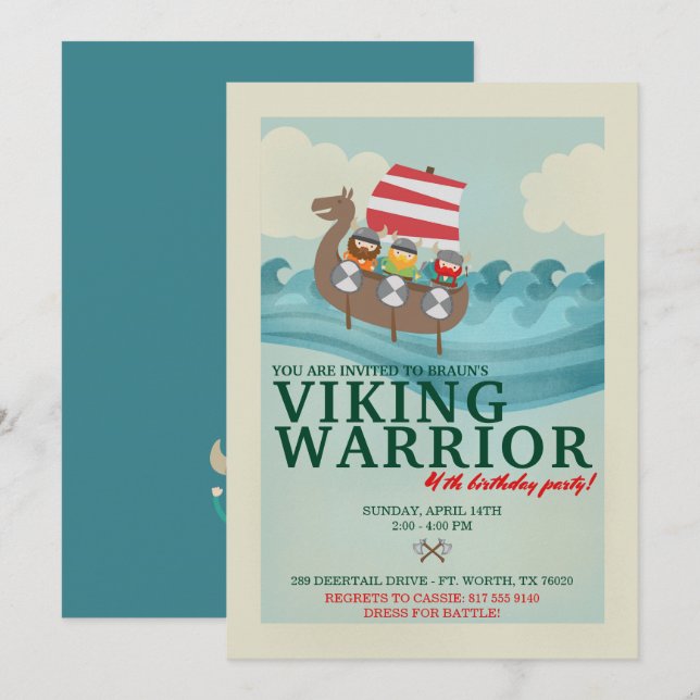 Invitación Fiesta de cumpleaños de Viking Warrior (Anverso / Reverso)