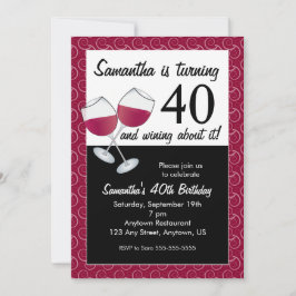 Invitación Fiesta de cumpleaños de vino rojo, que cumple 40 a