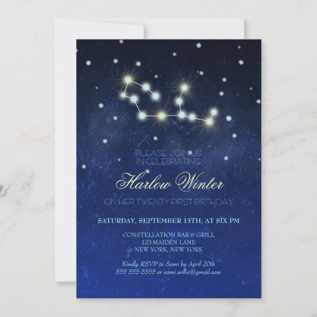 Invitación Fiesta de cumpleaños de Virgo Constellation (Anverso)