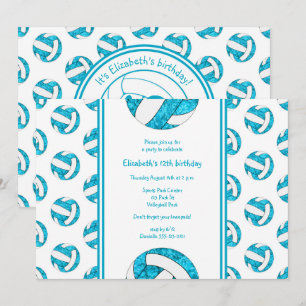 Invitación fiesta de cumpleaños de voleibol chica azul turque